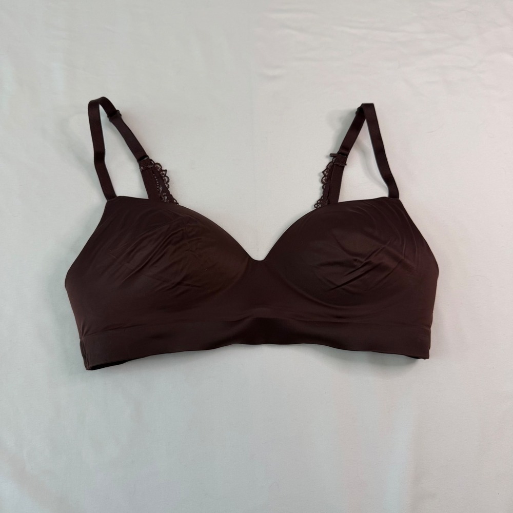 Soma Enbliss Luxe Wireless Lace J-Hook Bra 34B Dark Brown Racerback Convertible